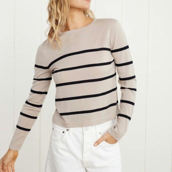 NWT Jenni Kayne Mercer Crewneck Sweater in Ecru Stripe - Picture 1 of 9